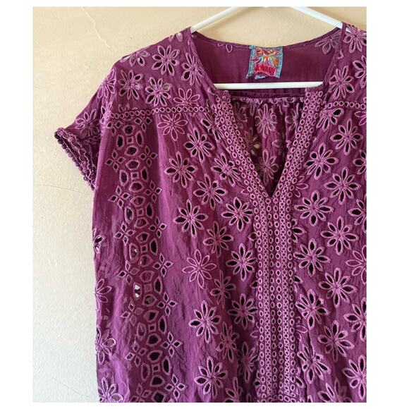 Johnny Was Flower Eyelet Leith Shirt Blouse C19220 sz medium - Picture 2 of 5